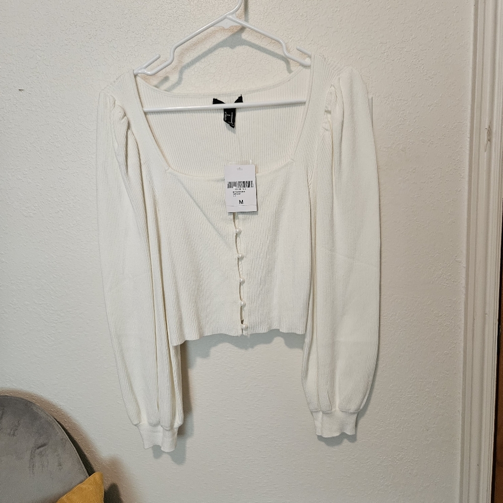 Forever 21 Button-up Sweater, NWT, Size M, White